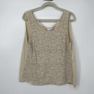 ADRIAN JORDAN BEIGE LACE DESIGN ON FRONT STRETCH DRESSY TANK SIZE 22/24